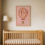 Pembe Uçan Balon Çocuk Odası Duvar Posteri Çerçeveli Tablo Duvar Dekorasyonu - 21 x 30 - Ahşap Çerçeveli