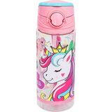 Pembe Unicorn Lisanslı Pipetli Plastik Matara 500 ml Hafif ve Sızdırmaz Tasarım