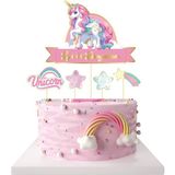 Pembe Unicorn Temalı Iyi Ki Doğdun 5'li Kürdan Pasta Süsü