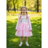 Pembe Unicorn Tüllü Uzun Kollu Penye Kız Çocuk Elbisesi - 9 - 10 Yaş