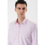 Pembe Uzun Kollu Armürlü Cepsiz Pamuklu Likralı Slim Fit Dar Kesim Gömlek 1004240193