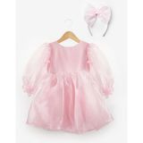 Pembe Uzun Kollu Organze Kız Çocuk Parti Elbisesi - Sage - 01P-Pembe - 4 Yaş
