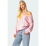 Pembe V Yaka Örgü Desen Oversize Kadın Kazak MG2519