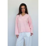 Pembe V Yaka Triko Kadın Kazak MG2501 - L