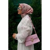 Pembe Varak Desenli Twill İpek Eşarp