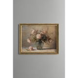 Pembe ve Beyaz Şakayıklar – Vintage Desenli Çerçeve – İnce Model, Altın4, 21 x 30