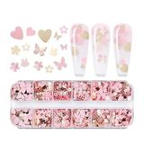 Pembe Ve Gold Tırnak Süsleme Folyo Pulları Karışık Dizayn Kelebek Kalp Tavşan Çiçek Nail Art
