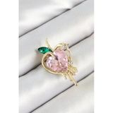 Pembe Ve Yeşil Zirkon Taşlı 3D Eriyen Kalp Figürlü Gold Renk Kadın Broş Vice0093