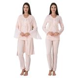 Pembe Yaka Detaylı Dantelli Sabahlıklı Hamile Lohusa Pijama Takımı, XL, EF3084-198.042.719497