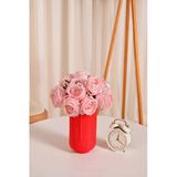 Pembe Yapay Lüx Gül Buketi 6 Dallı Premium Canlı Islak Dokulu 30 Cm