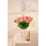 Pembe Yapay Tulipa Lale Çiçeği Buketi 5 Dallı Premium Canlı Islak Dokulu 43 Cm