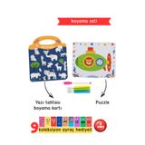 Pembe Yayınevi Boyama Seti - Çocuklar İçin Eğlenceli Etkinlik Seti - Hayvanlar Puzzle, Yazı Tahtası, Boyama Kartı