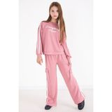 Pembe Yazı Baskılı Şeritli Kız Çocuk Alt Üst Takım 22771 - 10 - 11 Yaş