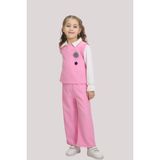 Pembe Yelek Detaylı Üç Parça Takım (7-10 Yaş) - Pembe - Beyaz - 8 Yaş