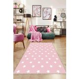 Pembe Yıldızlı Kaymaz Taban Makinede Yıkanabilir Halı YLD02