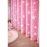Pembe Yıldızlı Kız Çocuk Odası Tül Perde Kullanıma Hazır Yıldız Motifli Korniş Düğmeli - 170 x 210 cm