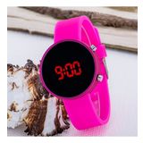Pembe Yuvarlak Dijital Led Ekran Pembe Silikon Kordonlu Bayan Saat St-303621
