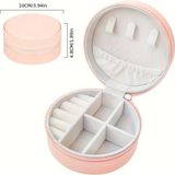 Pembe Yuvarlak Seyahat Takı Kutusu, 10X4,8 Cm, Şık ve Kullanışlı Tasarım - Ahşap - Bej