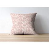 Pembe Zemin Üzerine Krem Dal Baskılı 42X42CM Pamuk Dokuma Kırlent Yastık Kılıfı - Renkli - 42 x 42