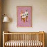 Pembe Zeminli Dondurmalar Çocuk Odası Duvar Posteri Çerçeveli Tablo Duvar Dekorasyonu - 30 x 40 - Ahşap Çerçeveli