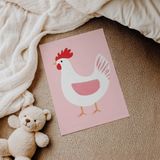 Pembe Zeminli Tavuk Çocuk Odası Duvar Posteri Çerçeveli Tablo Duvar Dekorasyonu - 30 x 40 - Çerçevesiz Poster