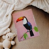 Pembe Zeminli Tukan Çocuk Odası Duvar Posteri Çerçeveli Tablo Duvar Dekorasyonu - 21 x 30 - Çerçevesiz Poster