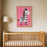 Pembe Zeminli Zebra Çocuk Odası Duvar Posteri Çerçeveli Tablo Duvar Dekorasyonu - 21 x 30 - Ahşap Çerçeveli