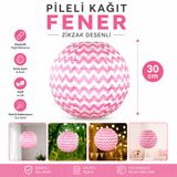 Pembe Zigzag Desenli Japon Feneri Kağıt Fener 30 cm Doğum Günü Kına Nişan Parti Süsü