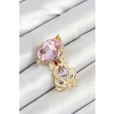 Pembe Zirkon Taşlı Kap Detaylı Kedi Figürlü Gold Renk Kadın Broş - TJ-BR447