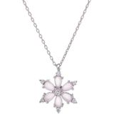 Pembe Zirkon Taşlı Lotus Çiçeği Model 925 Ayar Gümüş Kadın Kolye