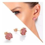 Pembe Zirkon Taşlı Lotus Çiçeği Tasarım 925 Ayar Gümüş Küpe
