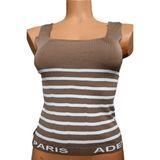 Pembecin Kahverengi Beyaz Çizgili Kare Yaka Atlet Triko Crop S / M / L Beden Uyumlu - Standart - Kahverengi - Beyaz