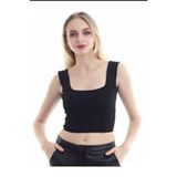 Pembecin Siyah Kare Yaka Atlet Triko Crop S / M / L Beden Uyumlu - Standart - Beyaz