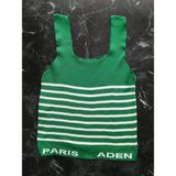 Pembecin Yeşil Beyaz Çizgili Kare Yaka Atlet Triko Crop S / M / L Beden Uyumlu - Standart - Yeşil - Beyaz