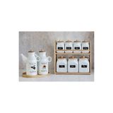 Pembelia Life 10 Parça Bambu Standlı 2’li Yağdanlık Set Ve Ahşap Standlı Porselen Baharatlık Takım Çeyizlik Set