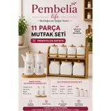 Pembelia Life 11 Parça Bambu Standlı 2’li Yağdanlık Set Ve Ahşap Standlı Porselen Baharatlık Takım Çeyizlik Set