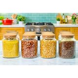 Pembelia Life 12’li Orjinal Bambu Kapaklı Cam Bakliyat Baharat Saklama Seti Bakliyat Baharat Kavanoz Takımı