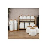 Pembelia Life 13 Parça Bambu Standlı 2li Yağdanlık,3’lü Kavanoz,7li Standlı Baharatlık Takımı Çeyizlik Set