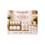 Pembelia Life 14 Parça Etiketli Porselen Baharatlık Ve Yağlık Seti Bambu Standlı Yağdanlık Set Kavanoz Set Standlı Baharatlık Set Mutfak Düzenleme Seti