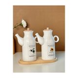 Pembelia Life 2 Adet 1 Lt Porselen Yağdanlık Ve Bambu Altlık Seti_Yağlık Sirkelik Her Biri 1000ml