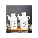 Pembelia Life 2'li Ahşap Standlı Etiketli Porselen 1000ml Yağlık&sirkelik 3'lu Yağdanlık Set
