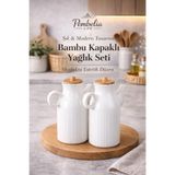 Pembelia Life 2'li Beyaz Porselen 1000ml Yağlık&sirkelik 2'li Yağdanlık Set