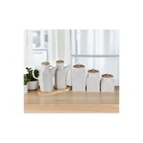 Pembelia Life 2’li Set 6 Parça Bambu Standlı Prizma 1000ml Porselen Yağdanlık 3’lu Porselen Kavanoz Saklama Kabı