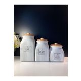Pembelia Life 3 Boy Bambu Vakumlu Porselen Çay Şeker Kahve Kavanozu 3'lu Saklama Takımı 1000ml,750ml,500ml