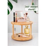 Pembelia Life 360 Döner Standlı Bambu Sunumluk Makyaj Parfüm Organizer 2 Katlı Baharat Düzenleyici Stand