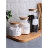 PEMBELİA LİFE 3’lu Bambu Kapaklı Cam Çay Şeker Tuz Saklama Kavanoz SETI(1300ML,800ML,500ML) - Beyaz
