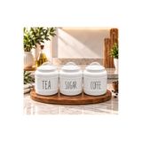 Pembelia Life 3’lü Porselen 1000 ml Bakliyat Baharat Çay Şeker Kahve Tea Sugar Coffe Saklama Kavanozu Kavanoz Takımı