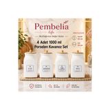 Pembelia Life 4’lü Bambu Kapaklı Porselen 1000 ml Çay Şeker Türk Kahve Tuz Saklama Kavanoz Seti Bakliyat Kavanoz