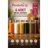 Pembelia Life 6 Adet 1300 Ml Vakumlu Metal Kapaklı Cam Kavanoz Bakliyatlık Erzak Saklama Kabı