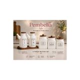 Pembelia Life 6 Parça Akasya Altlıklı 2’li Porselen Yağdanlık Set Ve Akasya Kapaklı 3’lü Porselen Çay Şeker Tuz Kahve Kavanoz Set Çeyizlik Takım